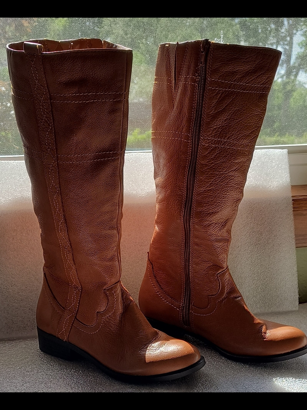 White Mountain Women's Tan Over-the-Knee Leather Zip Boots